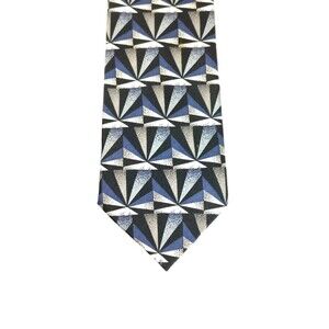 Pierre Balmain Paris 57Lx4W 100% Silk Necktie Geometric Tie Black Blue White